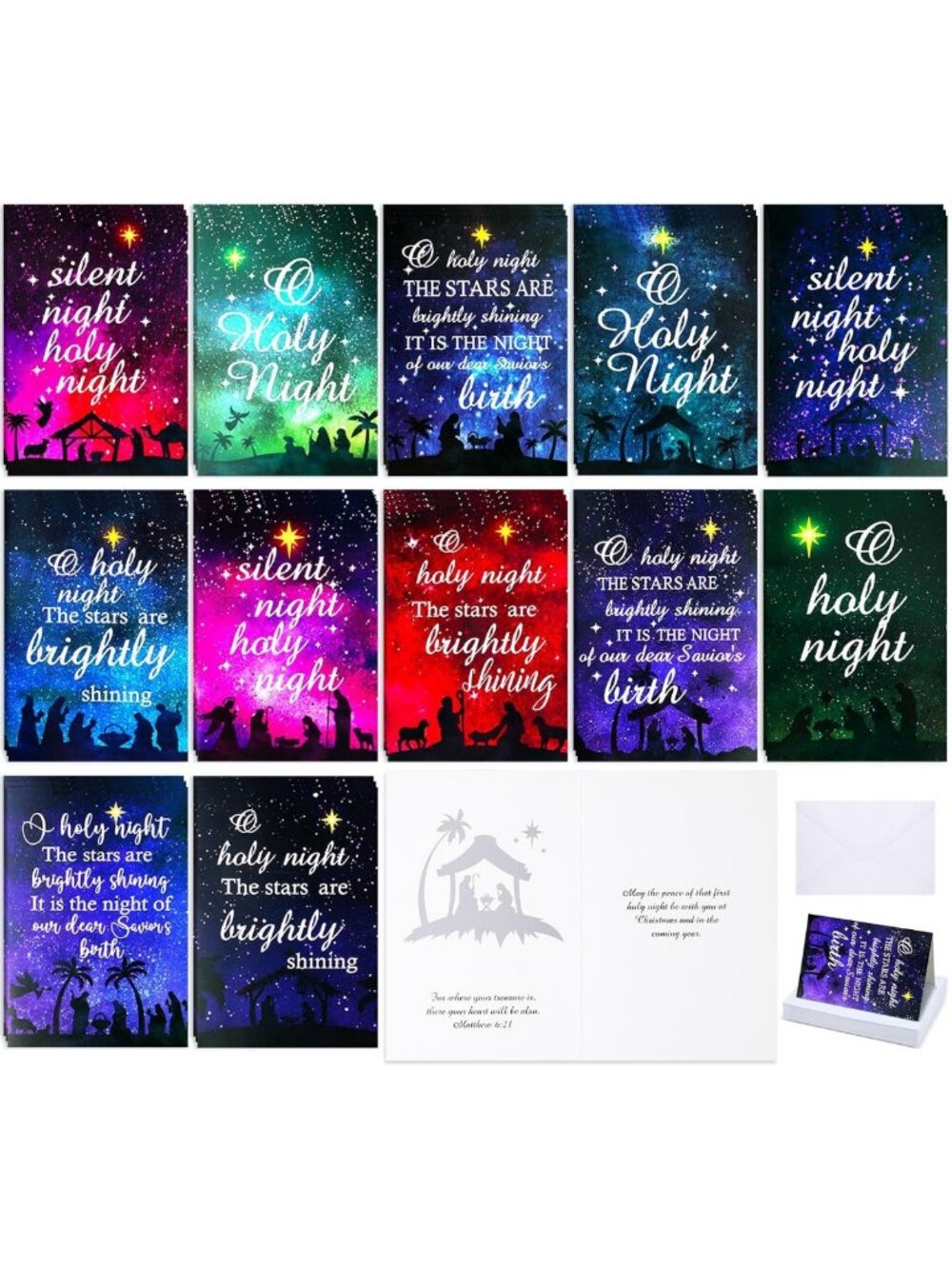 240 Pack Religious Christmas Cards with Envelopes, Inspirational Scripture Cards